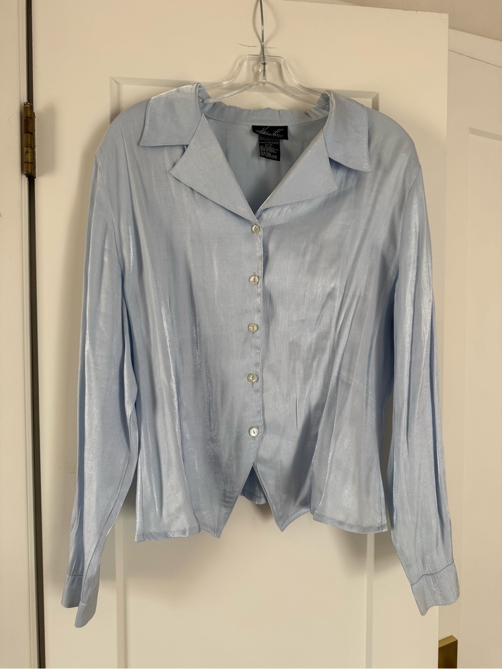 Light blue silk blouse with button-up front